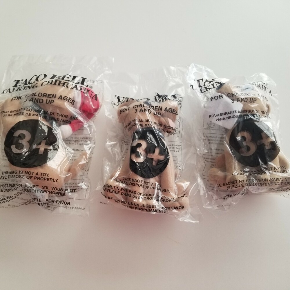 Vintage Taco Bell - TALKING CHIHUAHUA - Lot of 3 - Stuffed Plush - Sealed
